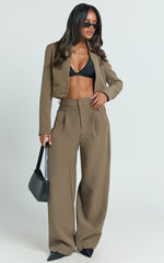 Inez Pants - High Waisted Barrell Leg Tailored Pants in Olive