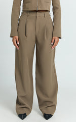 Inez Pants - High Waisted Barrell Leg Tailored Pants in Olive