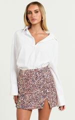 Ingrid Mini Skirt - Sequin Skirt in Pink Multi