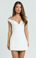 Irene Mini Dress - Off Shoulder Bustier Tulip Skirt Dress in White