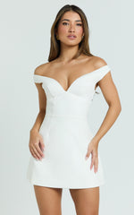 Irene Mini Dress - Off Shoulder Bustier Tulip Skirt Dress in White