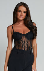 Iris Bodysuit - Corset Lace Bodysuit in Black
