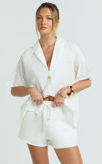 Iris Two Piece Set - Relaxed Shirt and Short Set in White