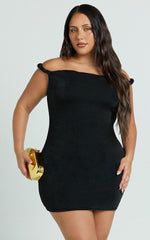 Isabel Mini Dress - Twist Off Shoulder Bodycon Dress in Black