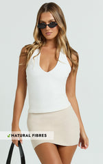 Isabel Mini Skirt - Mid Waist Knit Skirt in Mushroom