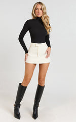 Isabela Bodysuit - High Neck Long Sleeve Ribbed Bodysuit in Black