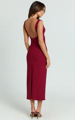 Isabelle Midi Dress - Cut Out Low Back Column Dress in Wine