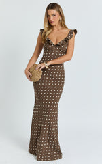Isla Maxi Dress - Ruffle Sleeve Polka Dot Dress in Chocolate Polka Dot