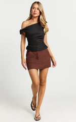 Ivy Top - Linen Off Shoulder Tie Top in Black