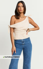 Ivy Top - Linen Off Shoulder Tie Top in Oatmeal