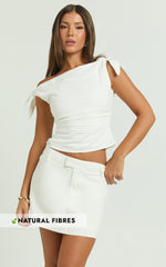 Ivy Top - Linen Off Shoulder Tie Top in White