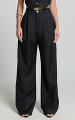 Izara Trousers - Mid Rise Relaxed Straight Leg Tailored Trousers in Black