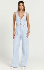 Izara Trousers - Mid Rise Relaxed Straight Leg Tailored Trousers in Light Blue