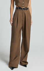 Izara Trousers - Mid Rise Relaxed Straight Leg Tailored Trousers in Oak