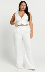 Izara Trousers - Mid Rise Relaxed Straight Leg Tailored Trousers in Warm White