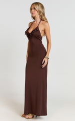 Izira Maxi Dress - Jersey Plunge Keyhole Bodycon Dress in Chocolate