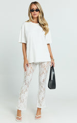 Jaclyn Pants - Mid Waist Lace Straight Leg Pants in White