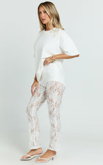 Jaclyn Pants - Mid Waist Lace Straight Leg Pants in White