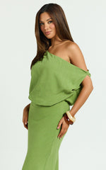 Jacqueline Midi Dress - Linen One Shoulder Dress in Green
