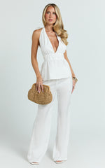 Jameela Top - Halter Neck Tie Back Gathered Top in Off White