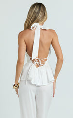 Jameela Top - Halter Neck Tie Back Gathered Top in Off White