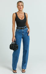 Jamie Bodysuit - V Neck Bodysuit in Black