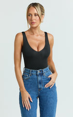 Jamie Bodysuit - V Neck Bodysuit in Black
