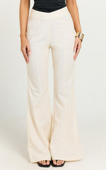 Jamir Pants - Linen Look High Waisted Fit and Flare Pants in Cream