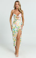 Janice Midi Dress - Knot Detail Front Split Dress in Le Citron