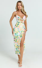 Janice Midi Dress - Knot Detail Front Split Dress in Le Citron