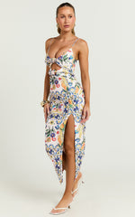 Janice Midi Dress - Knot Detail Front Split Dress in Positano Print