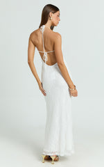 Janine Maxi Dress - Plunge Cowl Neck Backless Column Dress in Ivory