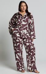 Janissa Pants - High Waisted Wide Leg Pants in Brown Floral