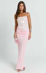Jasmin Maxi Dress - Sequin Overlay Dress in Pink