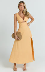 Jaycee Midi Dress - V Neck Trim Detail Fit And Flare Dress in Orange