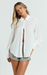 Jazmin Top - Button Down Shirt Top in Off White