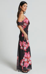 Jeanie Maxi Dress - Cowl Neck One Shoulder Slip Dress in Daze Print