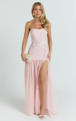 Jefferies Maxi Dress - Peplum Bodice Contrast Georgette Dress in Pink