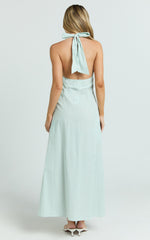 Jeienn Midi Dress - Line Placket Front Skirt Dress in Mint Stripe