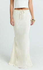 Jenna Maxi Skirt - Mid Waisted Satin Maxi Skirt in Oyster