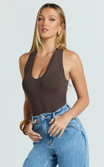 Jenna Top - Scoop Neck Racer Back Knit Tank Top in Dark Chocolate