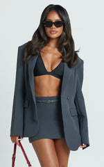 Jenni Mini Skirt - Mid Waisted Mini Belted Skirt in Slate Grey