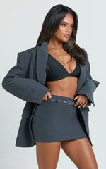 Jenni Mini Skirt - Mid Waisted Mini Belted Skirt in Slate Grey