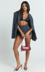 Jenni Shorts - High Waisted Micro Mini Tailored Shorts in Slate Grey