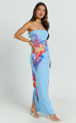 Jenny Maxi Dress - Strapless Mesh Bodycon Dress in Electric Print