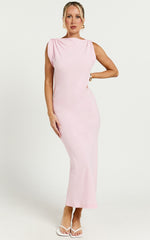 Jessenia Midi Dress - Linen High Neck Dress in Soft Pink