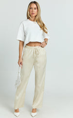 Jinky Pants - Satin Drawstring Pants in Off White