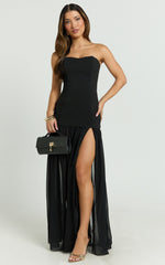 Jocelyn Maxi Dress - Strapless Ruched Fit And Flare Dress in Black