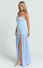 Jocelyn Maxi Dress - Strapless Ruched Fit And Flare Dress in Blue
