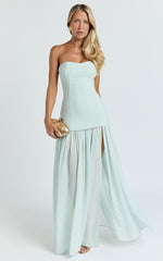 Jocelyn Maxi Dress - Strapless Ruched Fit And Flare Dress in Mint